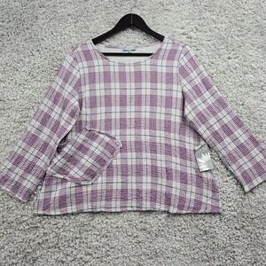 Habitat Womens Purple Mulberry Plaid Pocket Pullover Long‎ Sleeve Small Casual